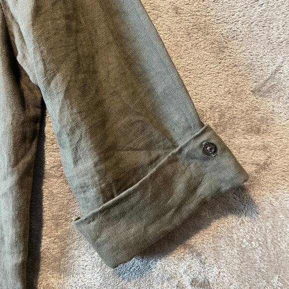 James Perse 100% Linen Drawstring Shirt Dress Greystone Sage Green Size 3 Large - Picture 6 of 7